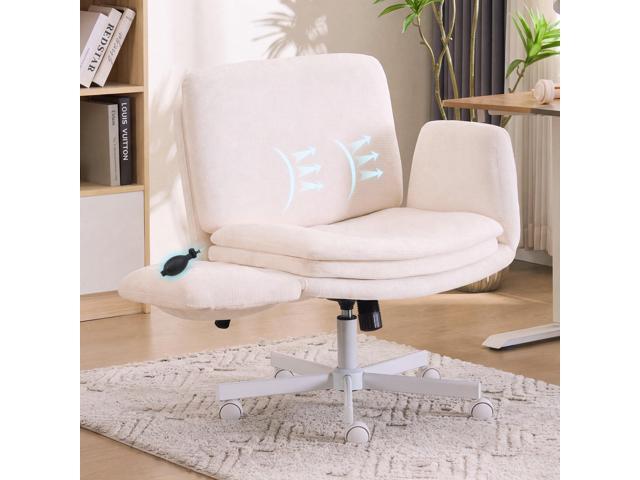 Criss Cross Chair with 5-Gear Adjustable Armrests & Wheels, Ergonomic Airbag Back Support Swivel Desk Chair for Home Office, Vanity, Bedroom and.