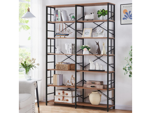 Bookshelf, Industrial Double Wide 7-Tier Bookshelves, 84' Tall Bookcase with Open Shelves, Heavy Duty Bookcases with Storage for Living Room Home...