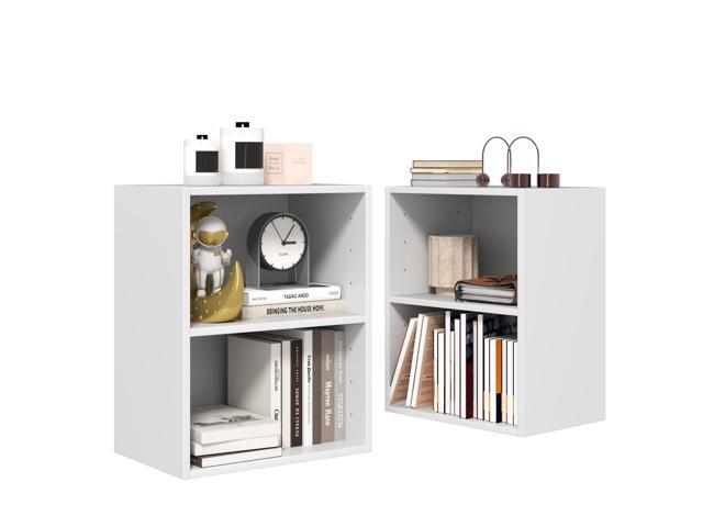2-Tier Bookshelf, Open Shelf Bookcase with 7-Position Adjustable Shelf, Multifunctional Wooden Cubby Storage Display Shelf for Home Office Study...