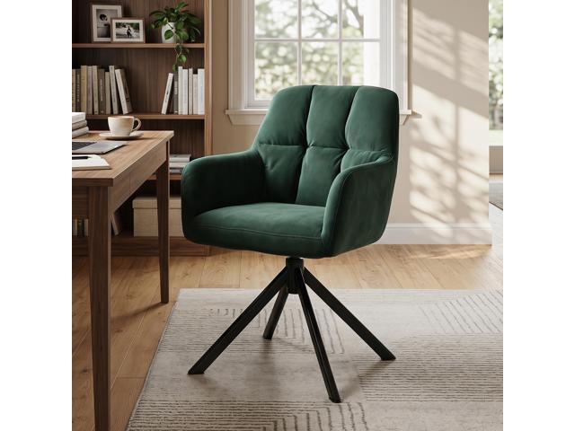 Comfy Velvet Desk Chair Modern Computer Task Chair no Wheels Swivel Accent Chair with Mid Back Arm Chair for Living Room/Bedroom/Home Office(Green)