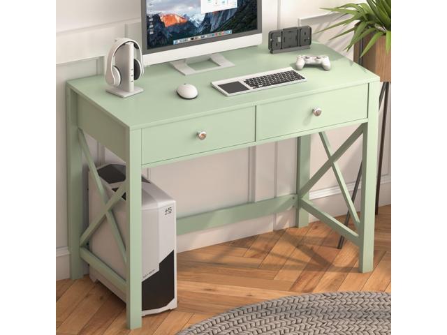 Home Office Desk with Drawers, Modern Writing Computer Desk for Bedroom, Small Makeup Vanity Table Study Table for Home Office,Green
