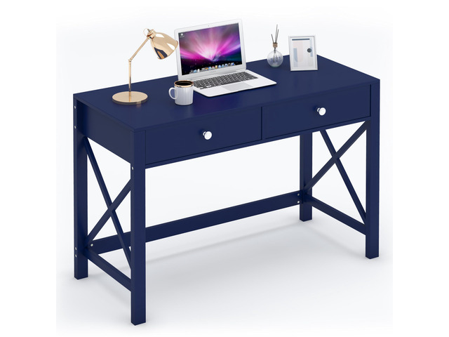 Home Office Desk with Drawers, Modern Writing Computer Desk for Bedroom, Small Makeup Vanity Table Study Table for Home Office,Navy