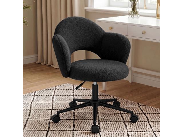 Desk Chair with Wheels, 3.94' Thick Comfy Petal Vanity Chair, Swivel Armless Chair with Open Back and Adjustable Height, Ideal for Makeup Study...