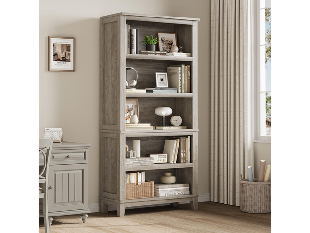 71' Farmhouse Bookcase w/Adjustable Shelves & 31.5' Width, 5 Tier Tall Bookshelf with Wooden Legs, Rustic Vintage Book Shelf for Living Room Office...