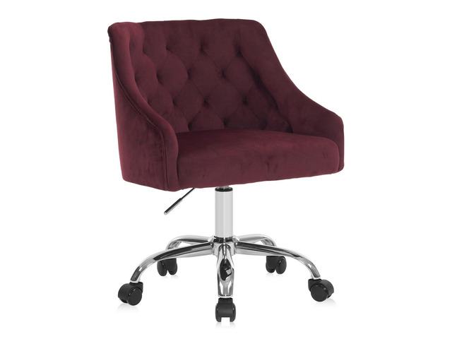 Home Office Chair, Velvet Swivel Adjustable Accent Vanity Chair with Arms Nailhead Trim for Bedroom, for to Living Room, Studying, Office (Burgundy)