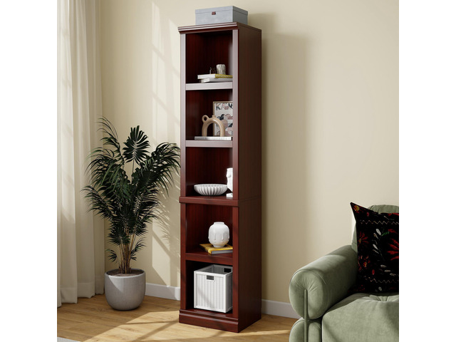 70' Tall Bookcase, Mahogany Narrow Floor Standing Bookshelf, 5 Tier Shelves Open Storage Organizer, Book Case for Living Room Hallway Kitchen Home...