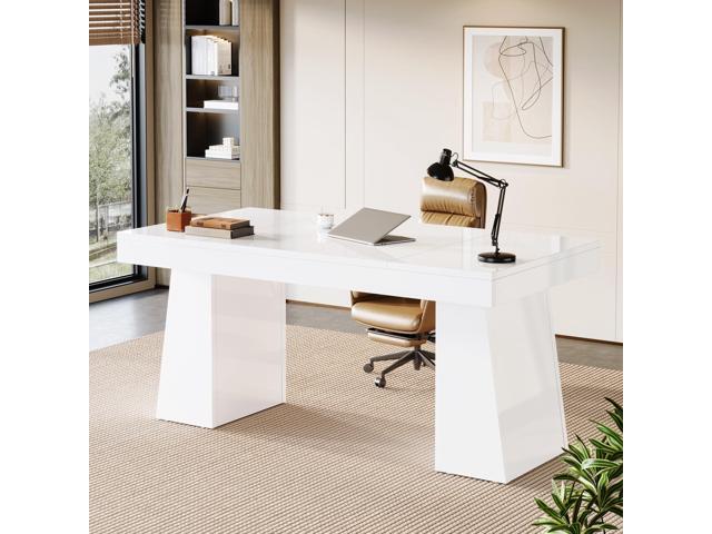 55-Inch Executive Desk, Large Wood Office Computer Desk with Double Pedestal, Modern Minimalist Workstations Writing Table Conference Table.
