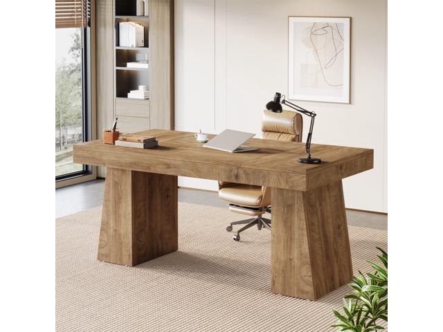 55-Inch Executive Desk, Thick Wood Office Computer Desk with Double Pedestal, Modern Minimalist Workstations Writing Table Conference Table...