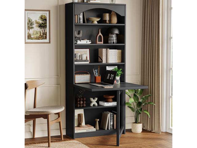 Folding Desk with Storage, Space-Saving Foldable Convertible Writing Table, Wall Mount Fold Out Computer Desk for Home Office, Craft Room, Living...