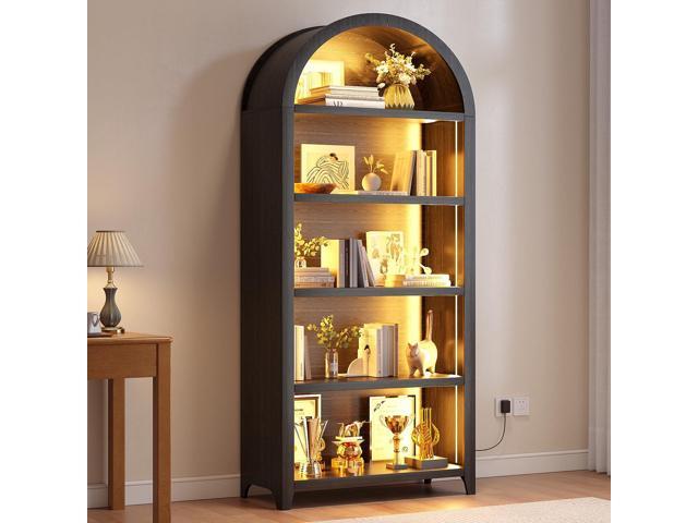 Arch Bookcase - 5 Tiers Bookshelf with 3 Colors LED Sensor Lights and Thickened Wooden Design Display Shelf for Lego Books Bathroom Living Room -.