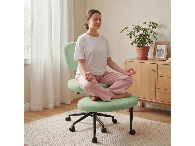 Ergonomic Cross Legged Office Chair with Wheels, ADHD Chair for Adults, Meditation Chair, Yoga Office Chair (Green)
