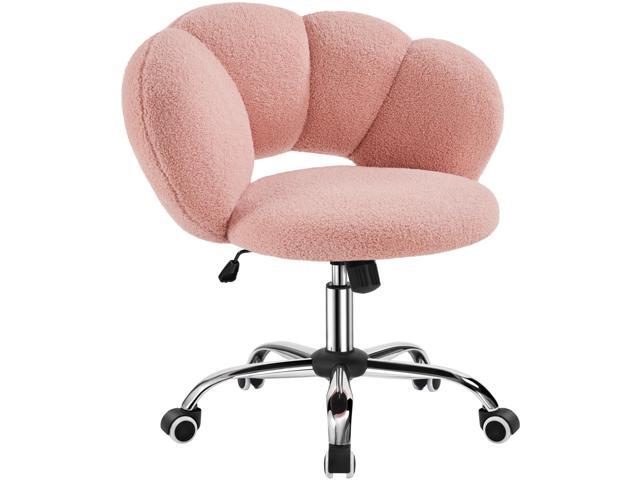 Boucle Upholstered Desk Chair Cloud-Shaped Vanity Chair Adjustable Home Office Chair Computer Chair with Rolling Wheels for Living Room, Bedroom Pink
