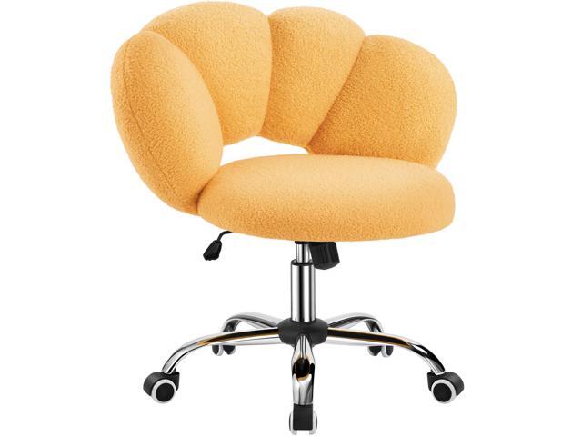 Boucle Upholstered Desk Chair Cloud-Shaped Vanity Chair Adjustable Home Office Computer with Rolling Wheels for Living Room, Bedroom Yellow