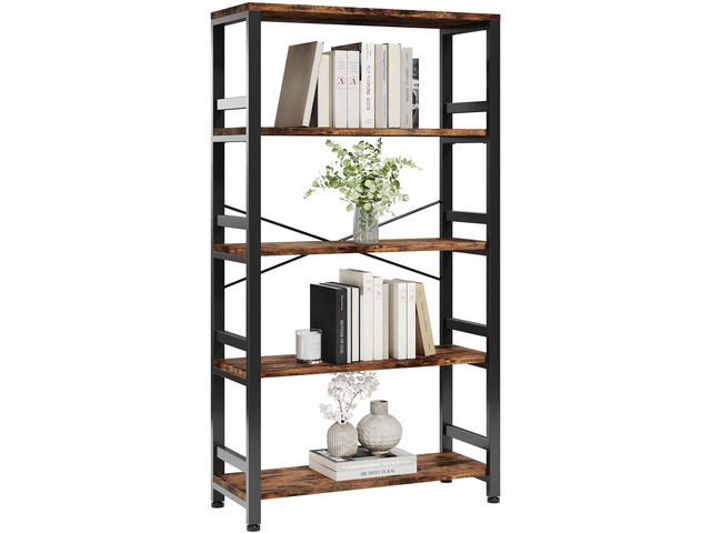 Bookshelves and Bookcases, 31.5in Wide Shelf 5-Tier Ladder Shelf 110lbs/shelf Vintage Industrial Style Bookcase for Bedroom Living Room Home,...