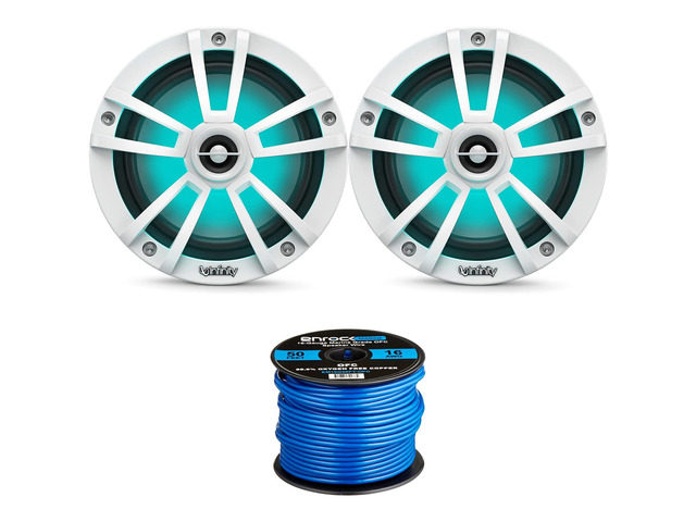 Infinity 6.5' LED Marine Speakers (Qty 2) 1 Pair of OEM Replacement Speakers w/ Enrock 50ft Wire (RGB+White) 6MBLW