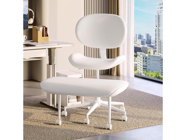 Cross-Legged Meditation Chair, ADHD Friendly Armless Office Chair with Footrest, PU Leather Wide Seat Desk Chair for Focus, Calm Sitting & Home.