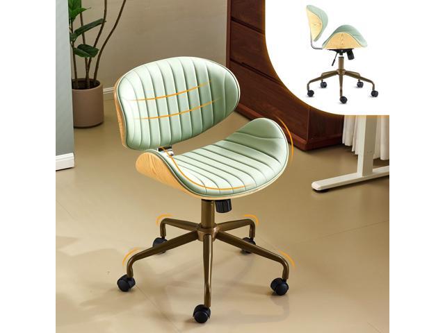 Wide Comfotable Swivel Home Office Chair with Wood-Grain Curved Shell,Ergomomic Mid-Back Padded Armless Rolling Desk Chair with Wheels,Height.