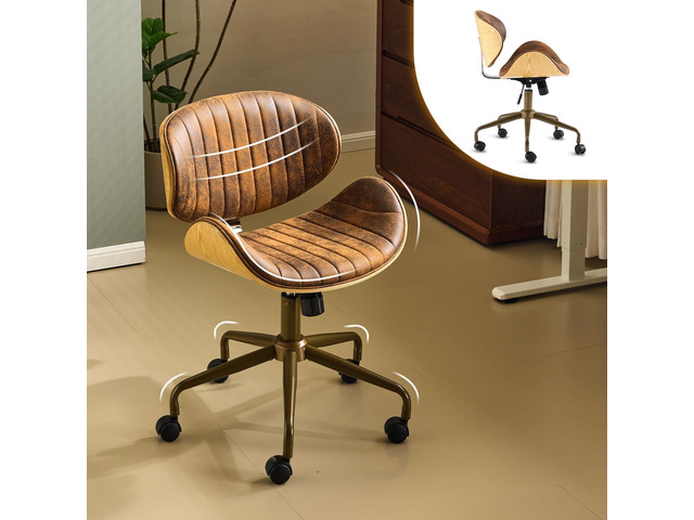 Wide Comfotable Swivel Home Office Chair with Wood-Grain Curved Shell,Ergomomic Mid-Back Padded Armless Modern Desk Chair with Wheels,Height...