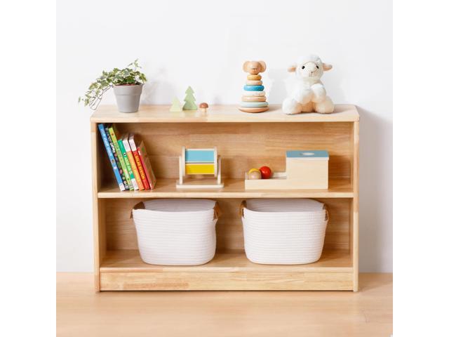 Rubber Wood Montessori Shelf and Toy Storage, 35.4' L, Solid Wood Bookshelf and Toy Organizers, 2-Tier Storage Cabinet Shelves and Kids Bookcase...