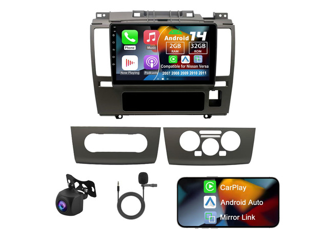 Android 14 Double Din Car Radio Compatible with Nissan Versa 2007 2008 2009 2010 2011, 2G+32G 9' Touch Screen Car Stereo with Wireless Carplay...