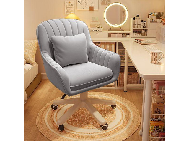 Velvet Desk Chair with Pillow Upholstered Vanity Chair for Girls Women, Home Office Computer Task Chair with Wheels Swivel Rolling Accent Chair for...