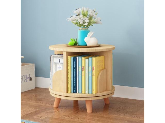 Small Rotating Bookshelf with Legs, 360° Rotating Bookshelf Organizer Wooden Storage Bookshelf Desk Supplies Organizer for Small Spaces Open Book...