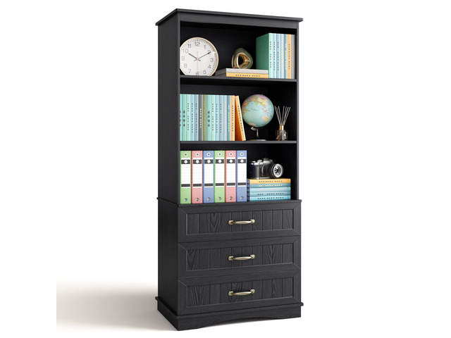 70'' Tall Bookcase with 3 Drawers Wooden Bookshelf with Storage Cabinet Multifunctional Book Storage Organizer for Office Living Room and...