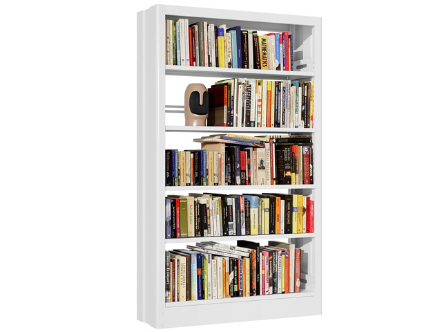 71' Metal Book Shelf,5 Tier Bookshelf with Adjustable Shelves,White Bookshleves and Bookcases,Heavy Duty Library Book Case,Modern Open Bookshelf...
