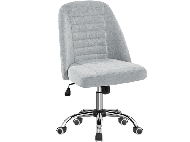 Home Office Desk Chairs, Modern Armless Vanity Chair, Mid Back Desk Chair, Linen Fabric Computer Task Chair with Rolling Wheels, Metal Base