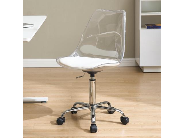 Clear Desk Chair, Adjustable Acrylic Home Office Chair with Wheels, Swivel Vanity Rolling Chair Swivel Task Chair for Office, Home, Make Up, Small...