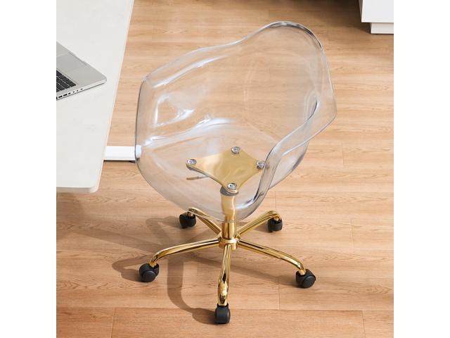 Clear Desk Chair, Adjustable Acrylic Home Office Chair with Wheels, Swivel Vanity Rolling Chair Swivel Task Chair for Office, Home, Make Up, Small.