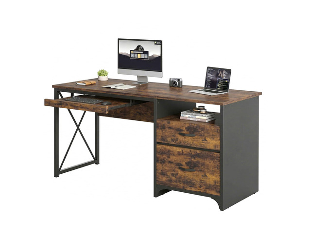 Office Desk with Drawers, 55 inch Industrial Computer Desk with Storage, Wood Teacher Desk with Keyboard Tray & File Drawer for Home Office, Rustic...