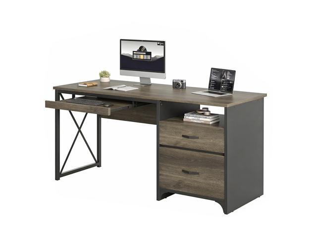 Office Desk with Drawers, 55 inch Industrial Computer Desk with Storage, Wood Teacher Desk with Keyboard Tray & File Drawer for Home Office, Dark...
