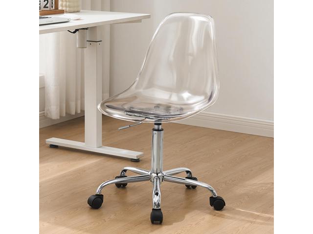 Clear Desk Chair, Adjustable Acrylic Home Office Chair with Wheels, Swivel Vanity Rolling Chair Swivel Task Chair for Office, Home, Make Up, Small.