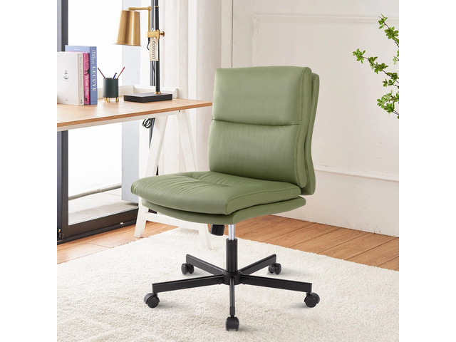 Armless Office Desk Chair with Wheels, Mid-Back Criss Cross Swivel Task Chair, Height Adjustable Cushioned Vanity Chair, Double Padded PU-Leather...