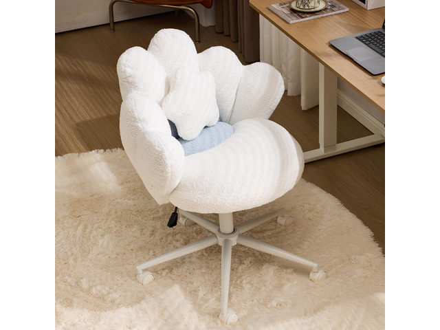 Lovely Petal Vanity Desk Chair with Star Pillow, Height Adjustable Armless Swivel Chair in Vibrant Color-Blocking, Modern Computer Task Chair for...