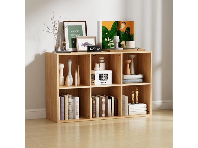 Wooden 6 Cube Storage Organizer with Closed Back Panel, Modern Open Cube Storage Shelf Bookshelf with Compartments, Cube Shelf Organizer for Living.