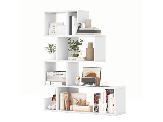 5-Tier S-Shaped Bookshelf, Geometric Bookcase w/Open Cubes, Modern Decorative Display Shelf w/Anti-Toppling Kits, Freestanding Storage Rack for...