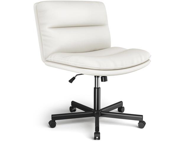 Ergonomic Armless Criss Cross Chair with Height Adjustable and Swivel, Wide & Thickened Cushion Cross Legged Vanity Chair, Comfortable PU Leather...