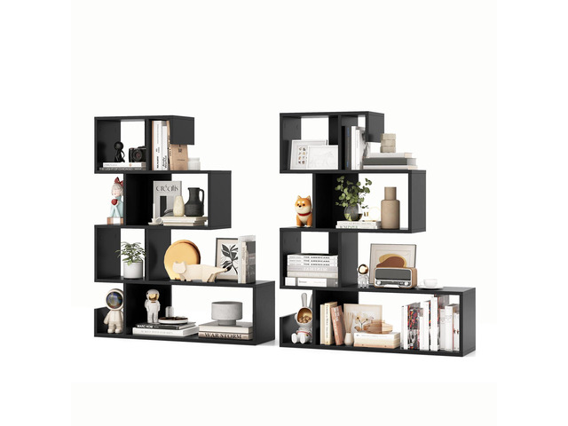 5-Tier S-Shaped Bookshelf of 2, Geometric Bookcase w/Open Cubes, Modern Decorative Display Shelf w/Anti-Toppling Kits, Freestanding Storage Rack...