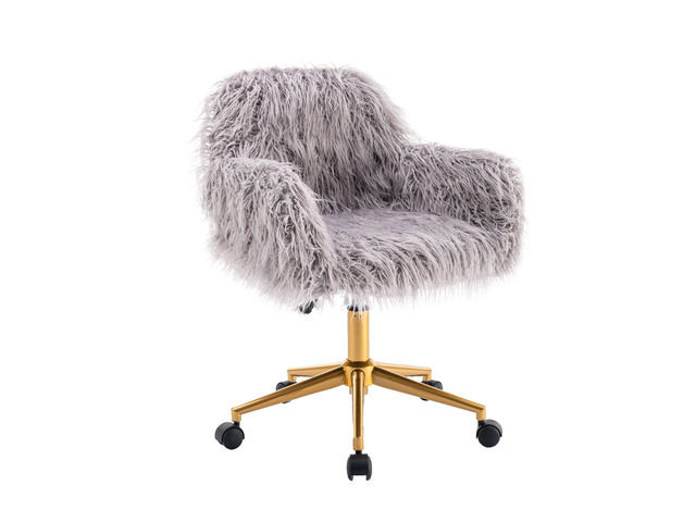 Fluffy Office Desk Chair, Faux Fur Modern Swivel Armchair with Wheels, Soft Comfy Fuzzy Elegant Accent Makeup Vanity Chairs for Women Girls, Home...