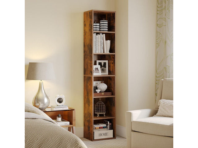 Narrow Bookshelf, 6-Tier Open Bookcase, Coner Shelf, Storage Shelves, Display Storage Shelves, Floor Standing Unit, Home Decor, Furniture for Home...