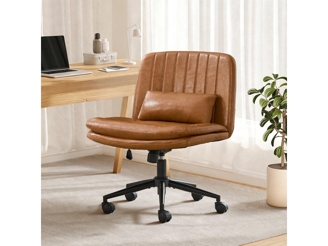 Criss Cross Chair with Wheels, Comfy Armless Cross Legged Office Chair with Wide Seat, Double-Thick Cushion, Pillow, Adjustable Swivel Computer...