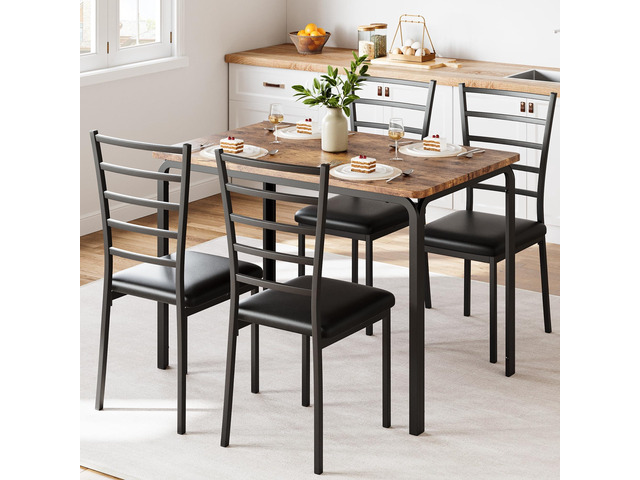5-Piece Kitchen Dining Room Table Chair Set for Small Space, Indoor Modern Dinette Set for 4, Square Dinner Table Set for Dinette, Breakfast(Rustic...