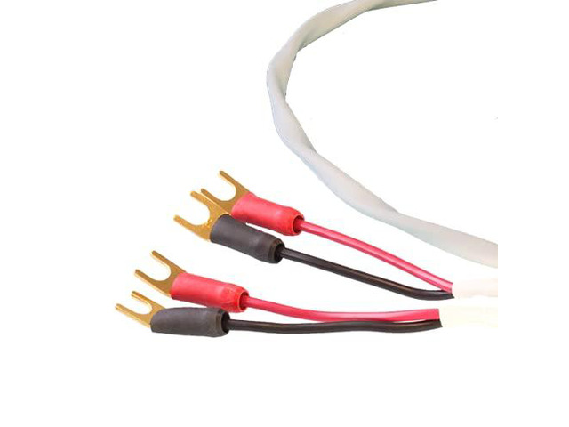 Ten White Speaker Cable, with Welded Terminations (Single Cable - for one Speaker), Assembled in USA (30 Foot, Spades to Spades)