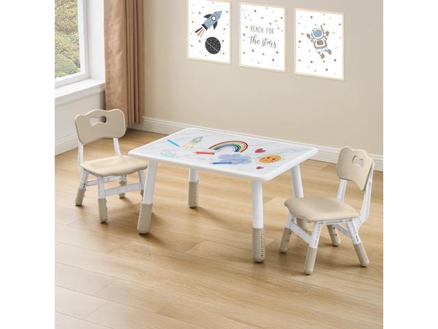 Adjustable Kids Table and 2 Chair Set, Height Adjustable Multi-Activity Play Desk, Marble Graffiti Design, Preschool Montessori Art & Craft.