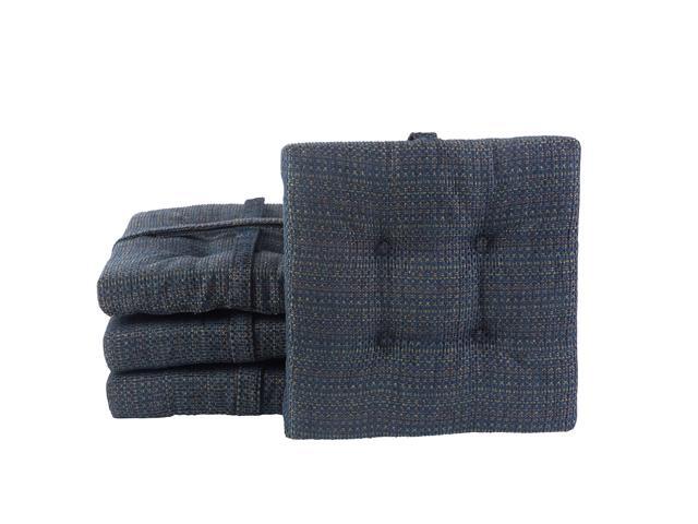 Non-Slip Gripper Tufted Square Bar Stools Cushions with Tie Straps for Dining Rooms, Kitchen Bars, Cafes and Restaurants - Set of 4, 12x12, Navy