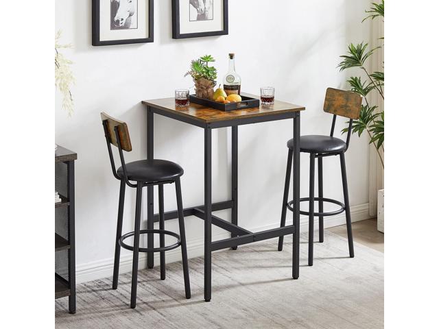 3-Piece Small Bar Table and Chairs Set, Bar Set with Square Table and PU Stools, Breakfast Coffee Table for 2 with Footrest and for Home & Kitchen...