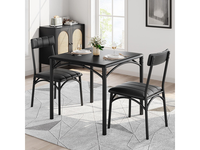 2-Person Dining Table Set (3 Pieces) - Square Kitchen Table with Upholstered Chairs Ideal Small Space Dining Set for Apartments, Studios ...