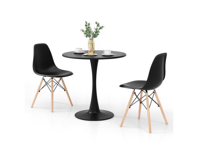 Round Dining Table Set for 2, 32' Kitchen Table and Chairs with Solid Wood Legs, Plastic Seats, Metal Frame, Space Saving Dinette Set for Breakfast.